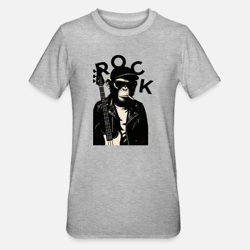 Monkey Biker Guitariste de rock - T-shirt polycoton Unisexe - gris chiné