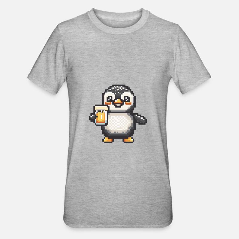 Pinguin Bier Pixel - Unisex Polycotton T-Shirt - Grau meliert