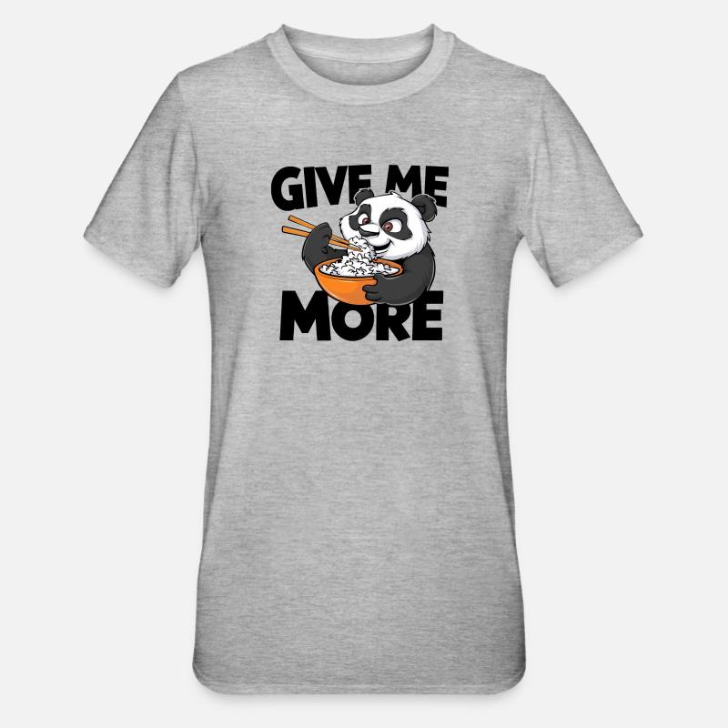 Panda mangeant du riz - T-shirt polycoton Unisexe - gris chiné