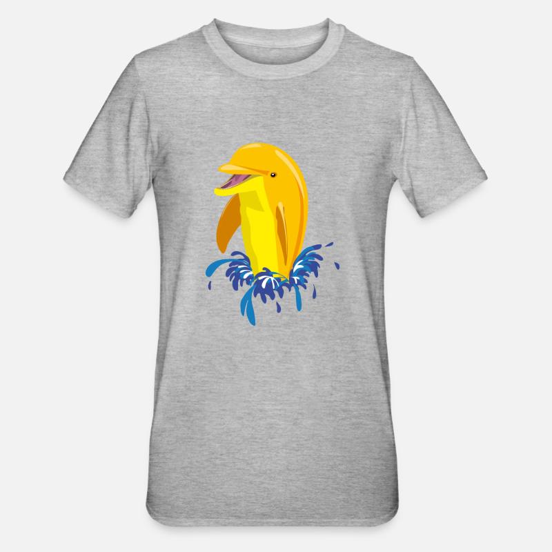 Delphin gelb Spritzer - Unisex Polycotton T-Shirt - Grau meliert