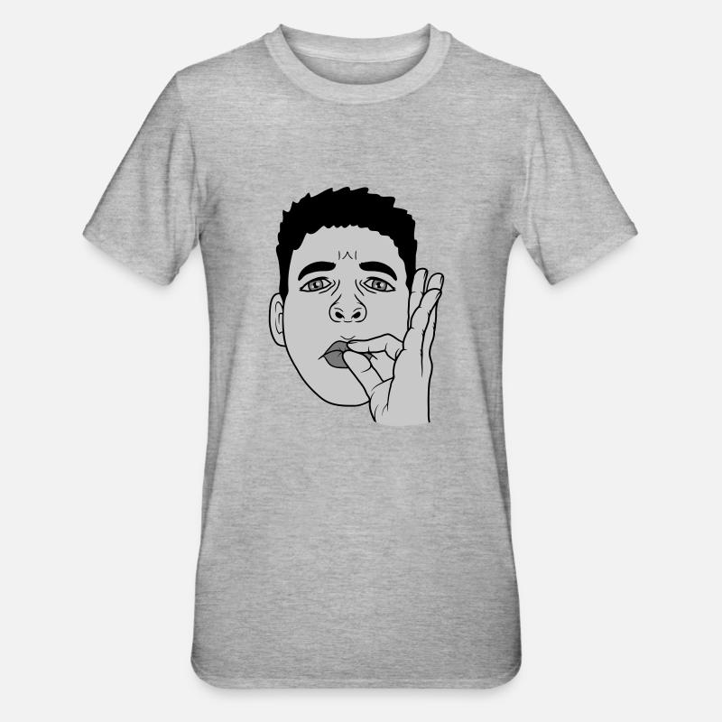 Bouche baiser main geste visage - T-shirt polycoton Unisexe - gris chiné