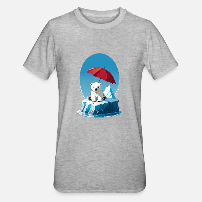 Eisbär, Eis & Sonnenschirm - Unisex Polycotton T-Shirt - Grau meliert