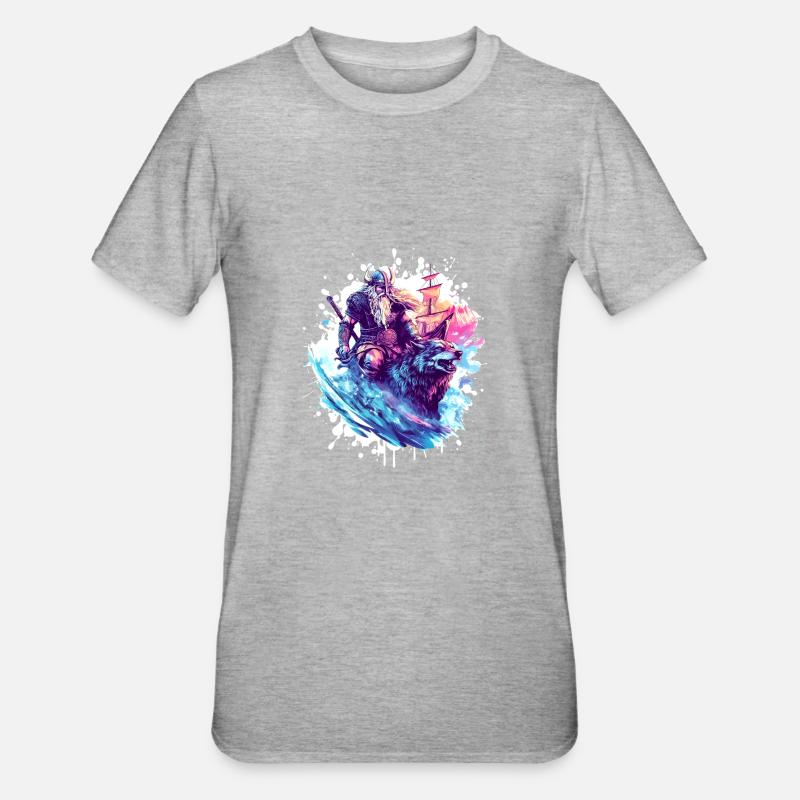 Viking Wolf Warrior Valhalla - Unisex Polycotton T-Shirt - heather grey
