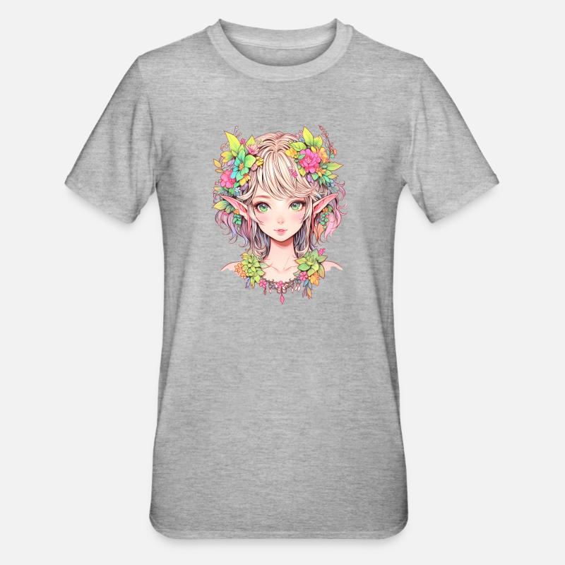 elfe anime mädchen - Unisex Polycotton T-Shirt - Grau meliert