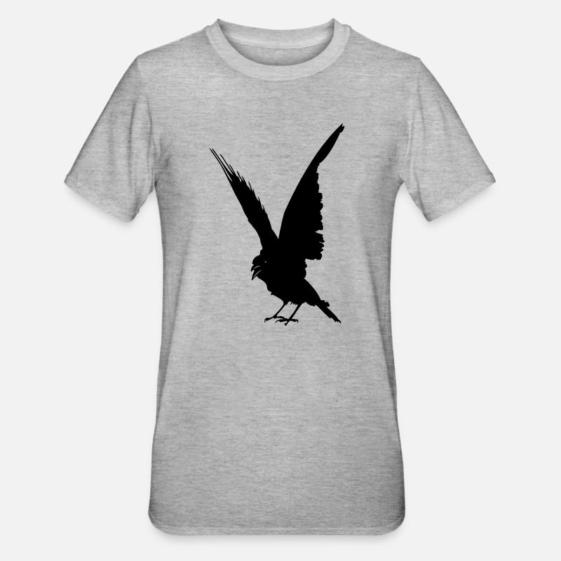 Schwarze Vogelkrähe oder Rabenschattenfigur - Unisex Polycotton T-Shirt - Grau meliert