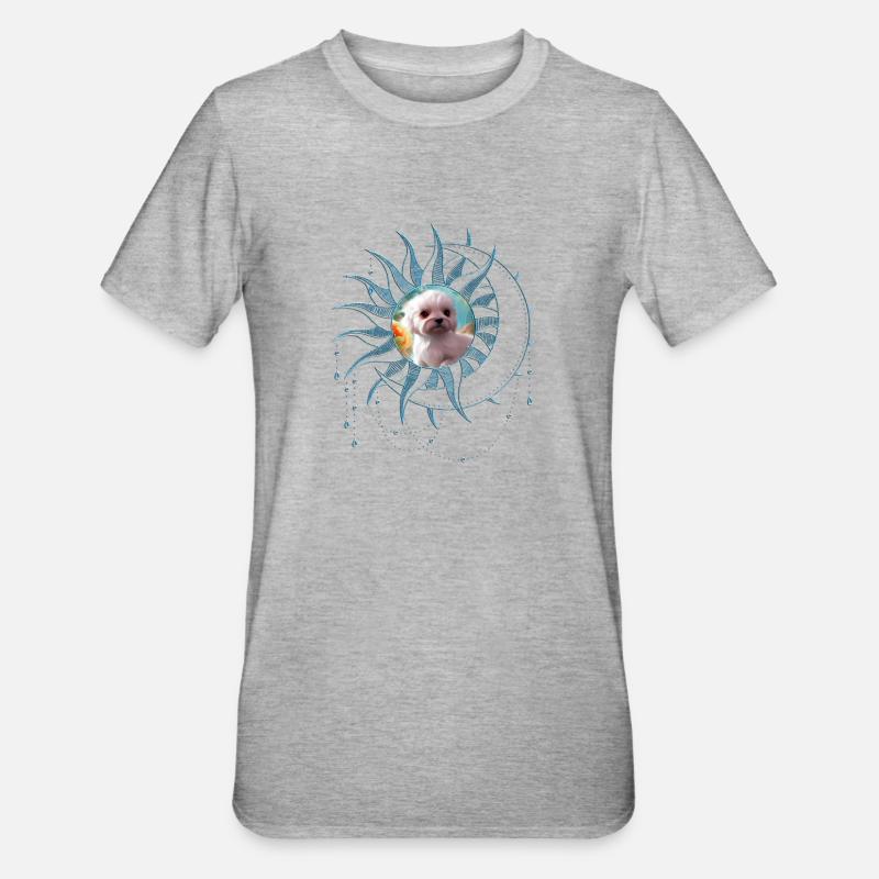 Chiot mignon avec des fleurs - T-shirt polycoton Unisexe - gris chiné