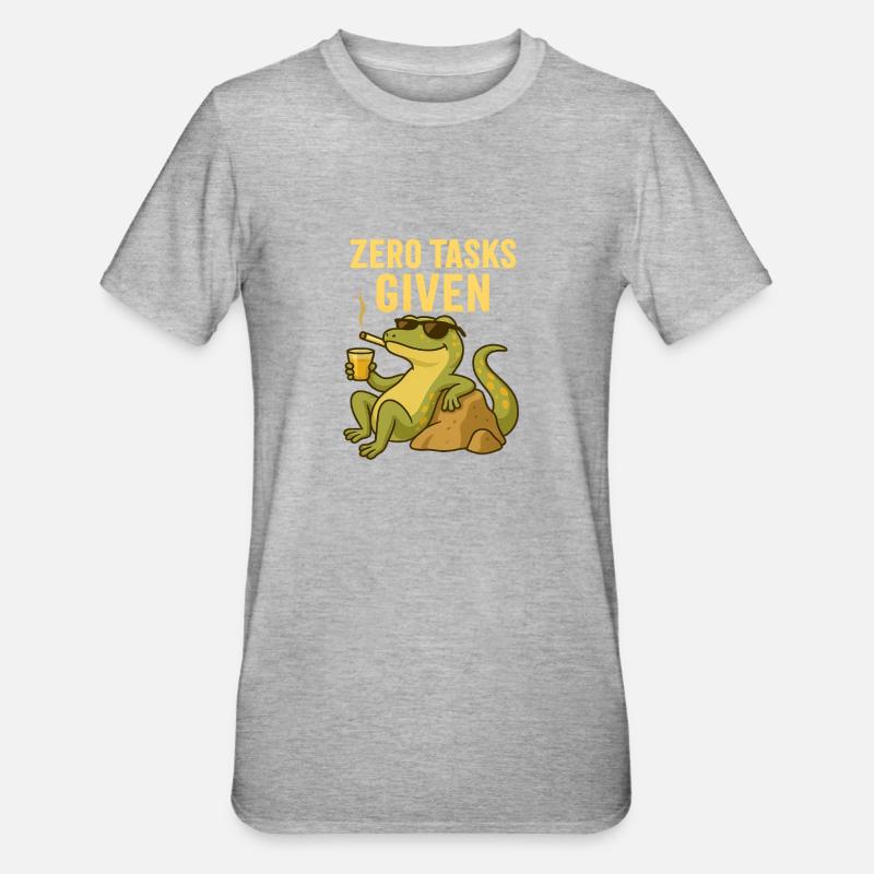 Zero Tasks Given – Gecko Edition - Unisex Polycotton T-Shirt - Grau meliert