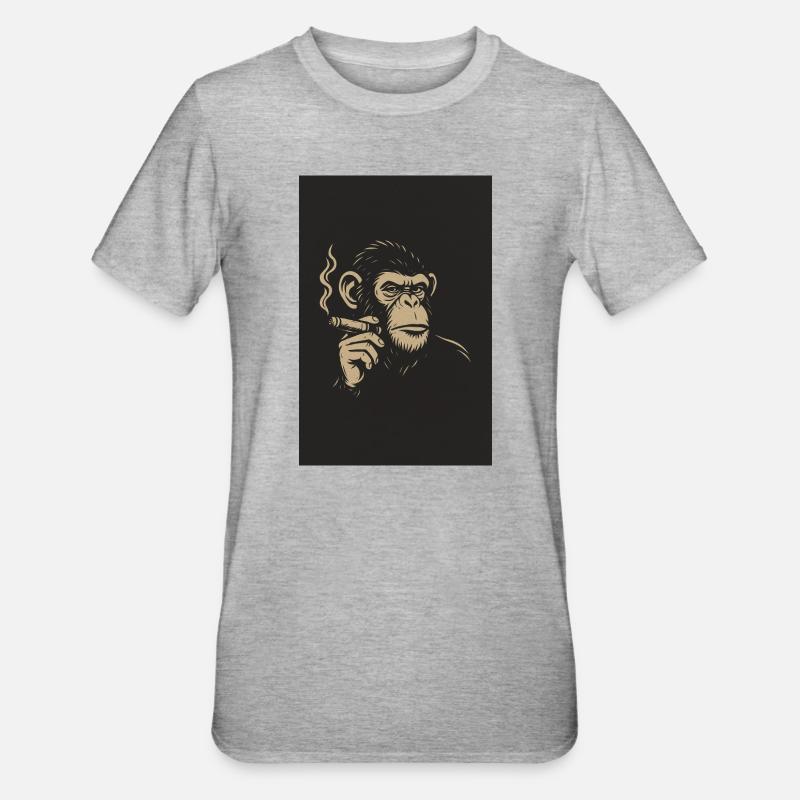 Singe avec des cigares Impression d’art - T-shirt polycoton Unisexe - gris chiné