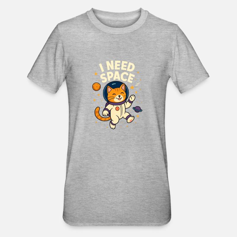 Mignon chat astronaute de l’espace - T-shirt polycoton Unisexe - gris chiné