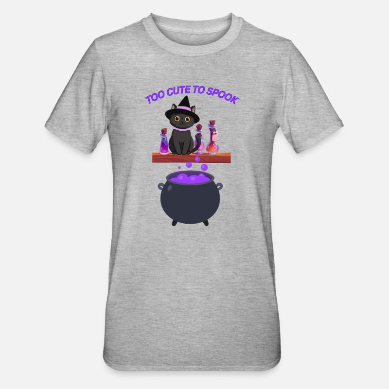 Chat sorcière mignon avec potion magique - T-shirt polycoton Unisexe - gris chiné