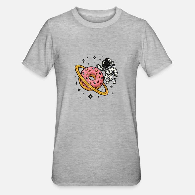 Astronaute de l’espace avec Donut Planet - T-shirt polycoton Unisexe - gris chiné