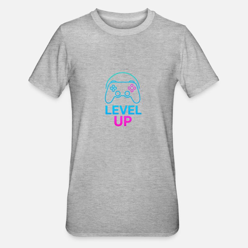 Level Up Neon Controller Graphics - Unisex Polycotton T-Shirt - heather grey