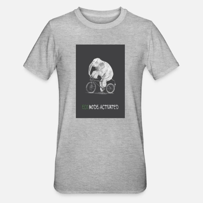 Éléphant activé par le mode éco sur un vélo - T-shirt polycoton Unisexe - gris chiné