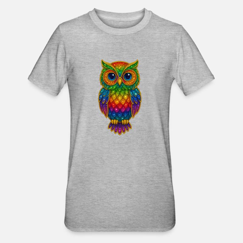 Regenbogen Eulen Glitzerkunst - Unisex Polycotton T-Shirt - Grau meliert