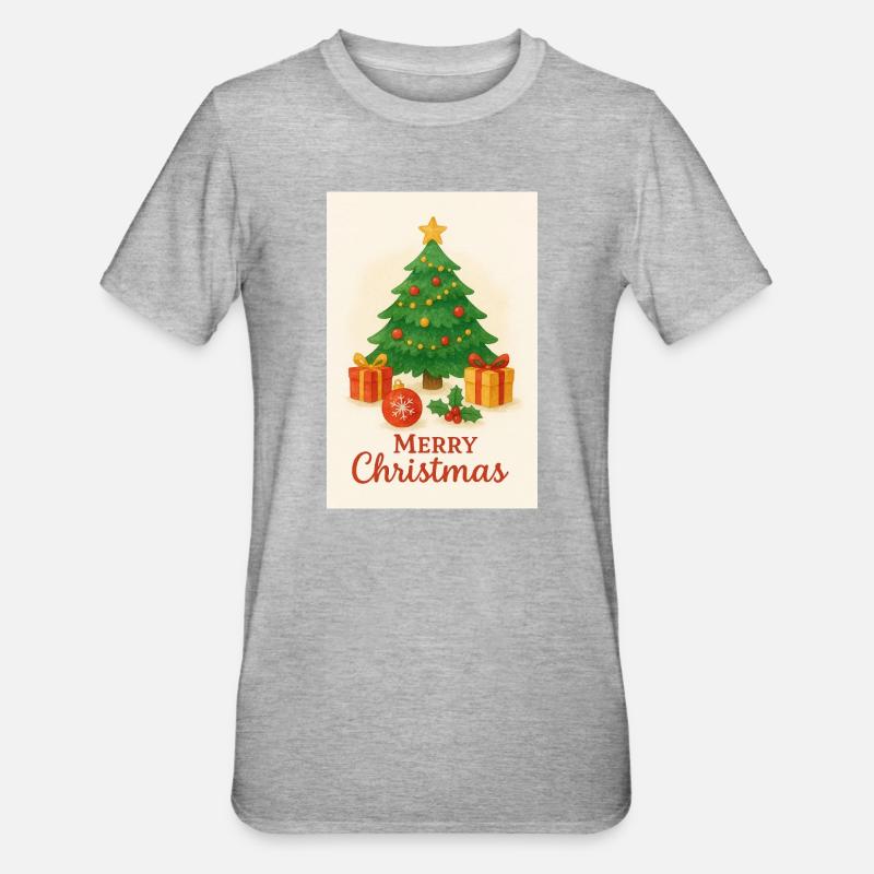 Weihnachtsbaum mit Geschenken - Unisex Polycotton T-Shirt - Grau meliert