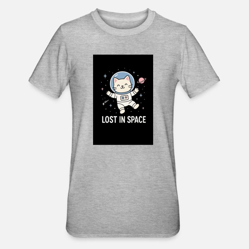 Astronaute chat perdu dans l’espace - T-shirt polycoton Unisexe - gris chiné