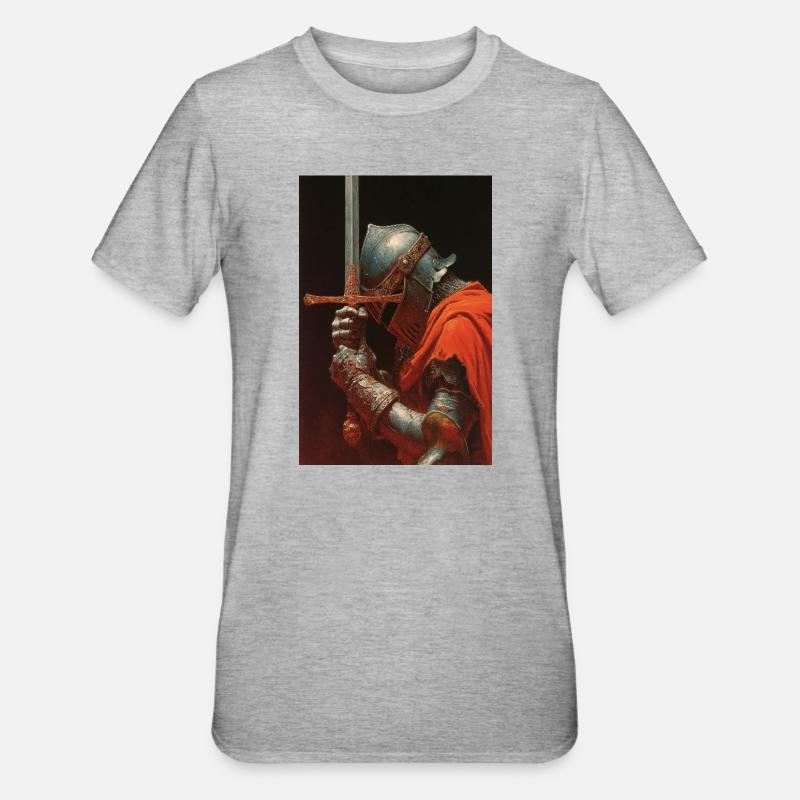 Chevalier médiéval avec épée - T-shirt polycoton Unisexe - gris chiné
