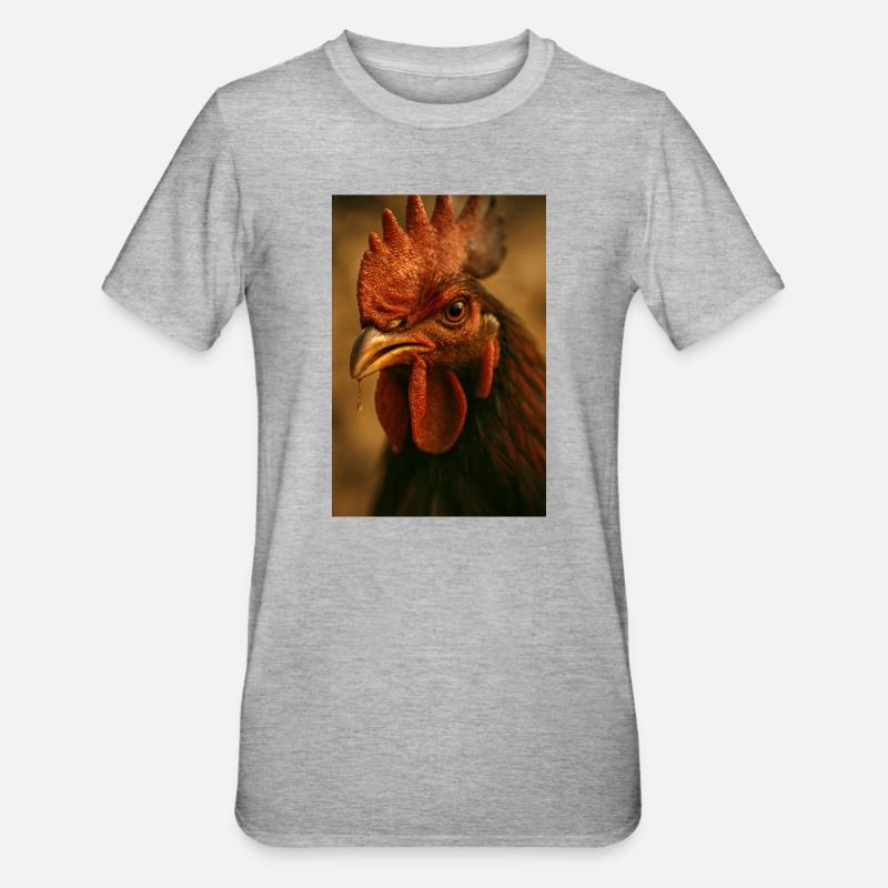 Vue rapprochée du coq avec un rayon - T-shirt polycoton Unisexe - gris chiné