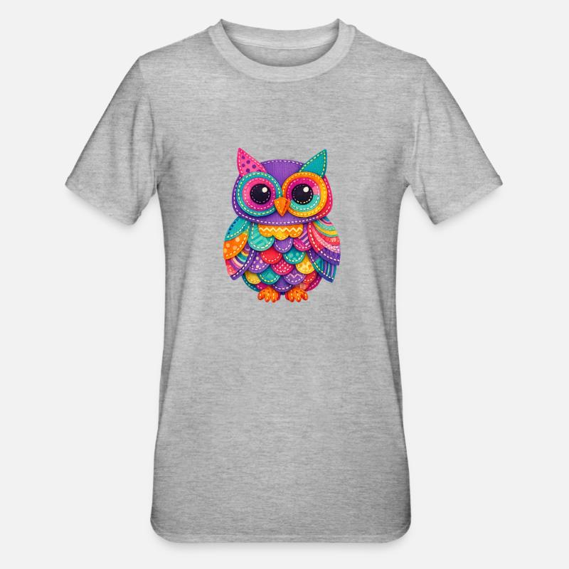 Patchwork Eulenzauber - Unisex Polycotton T-Shirt - Grau meliert