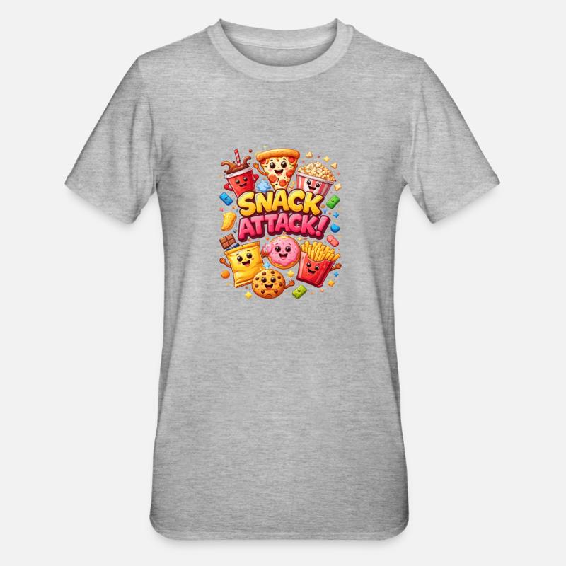Snack Attack! Bunte Snack-Helden - Unisex Polycotton T-Shirt - Grau meliert