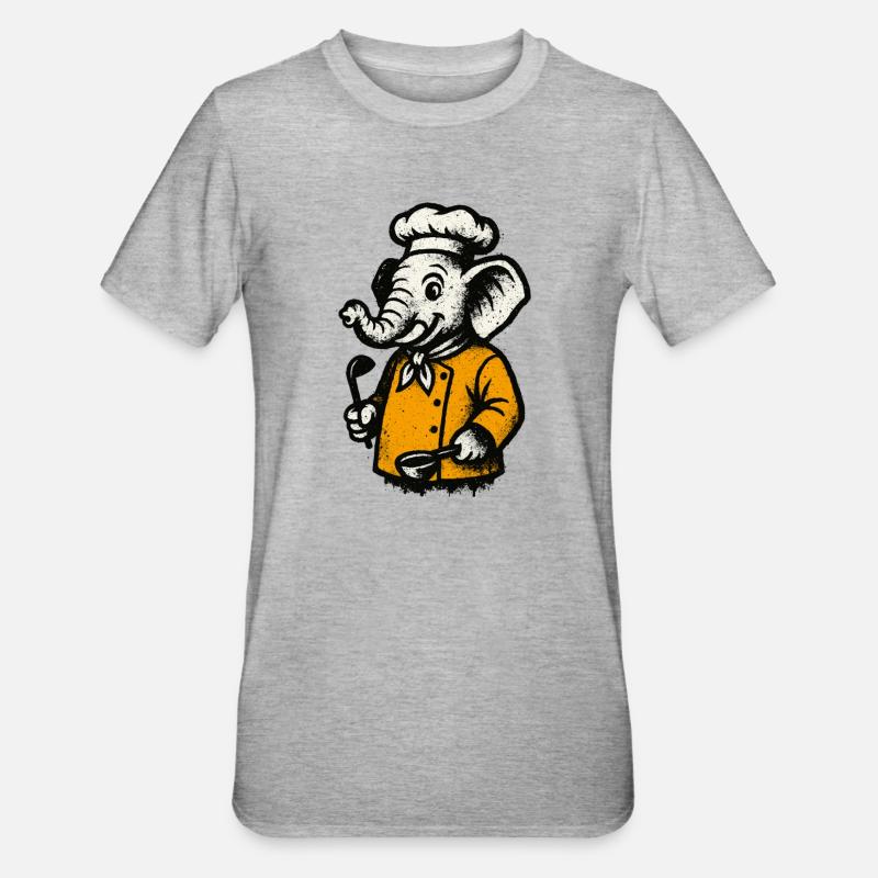 Cuisinier Chef Éléphant - T-shirt polycoton Unisexe - gris chiné