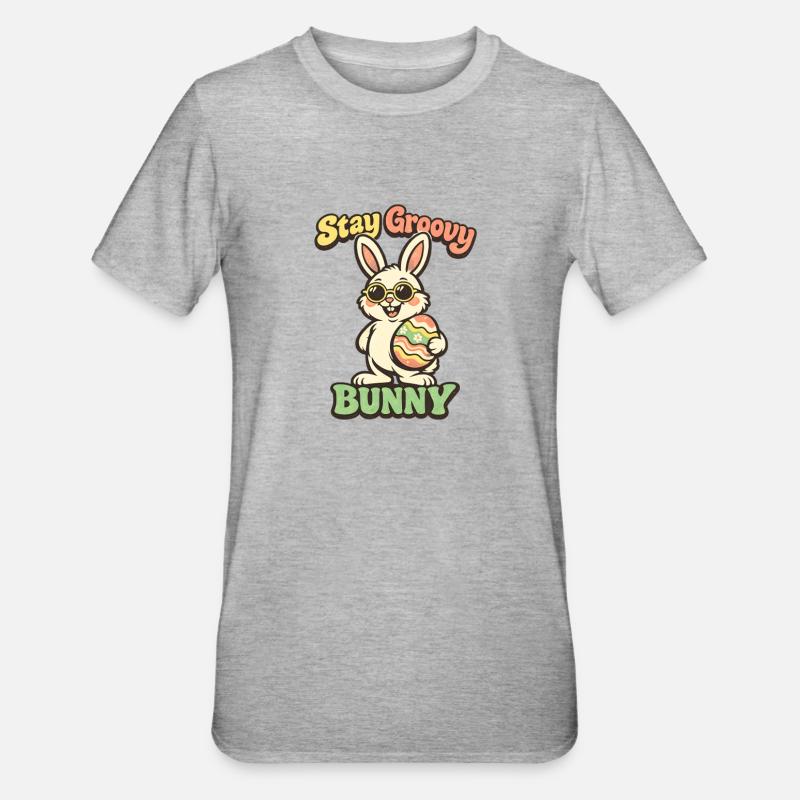 Stay Groovy Bunny Easter Easter Bunny - Unisex Polycotton T-Shirt - heather grey