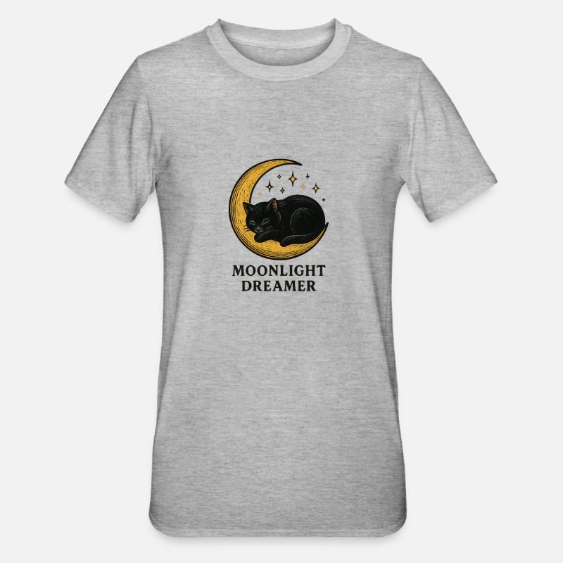 Mondlichtträumer Katze - Unisex Polycotton T-Shirt - Grau meliert