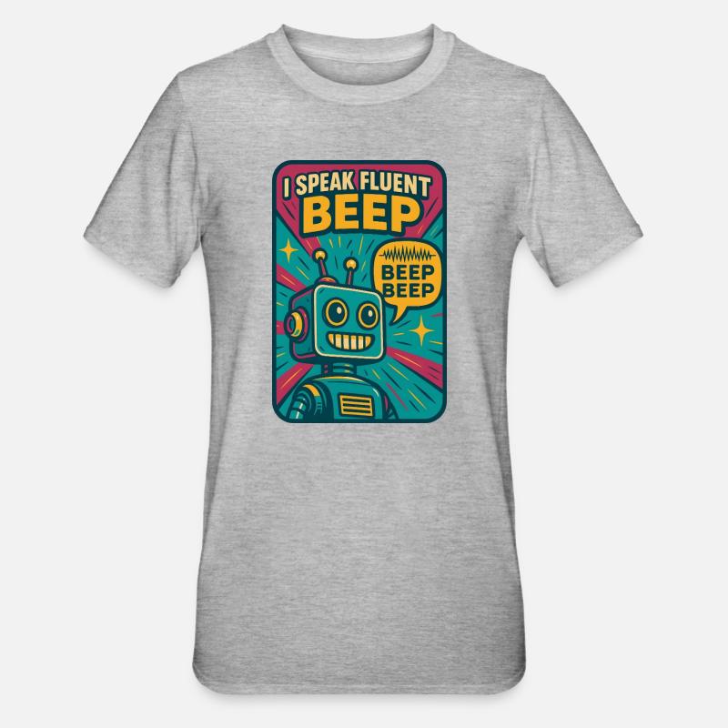 Bip fluide | Robot Science-Fi Nerd - T-shirt polycoton Unisexe - gris chiné