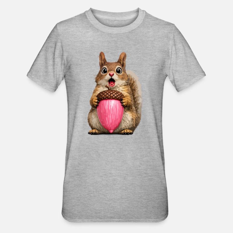Eichhörnchen mit rosa Eichel - Unisex Polycotton T-Shirt - Grau meliert
