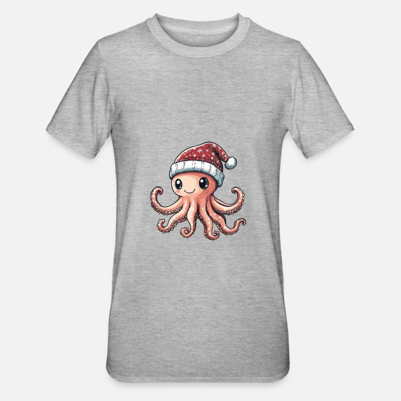 Bande dessinée de Noël Octopus - T-shirt polycoton Unisexe - gris chiné
