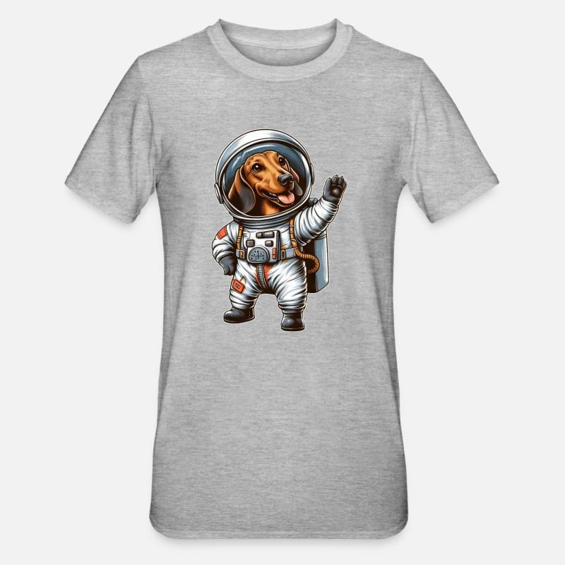 Dachshund Astronaut Space Science Fiction - Unisex Polycotton T-Shirt - heather grey