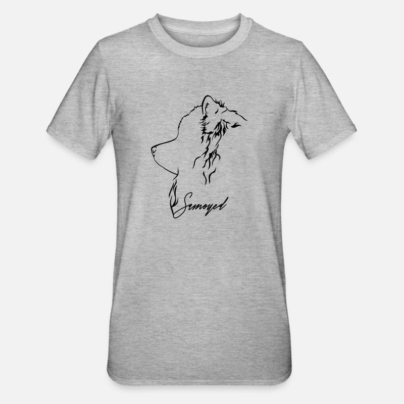 SAMOYED Profil Chiens Chien Wilsigns - T-shirt polycoton Unisexe - gris chiné