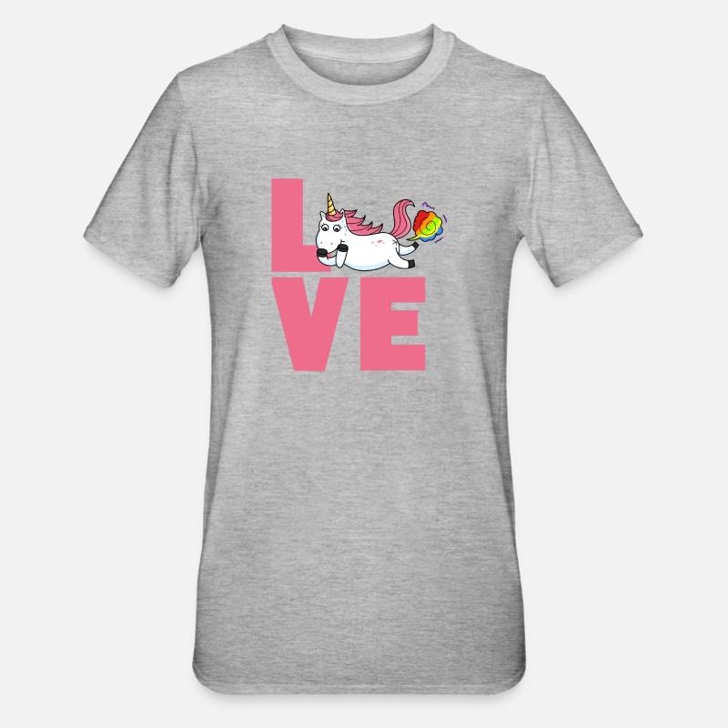 Love Einhorn - Unisex Polycotton T-Shirt - Grau meliert