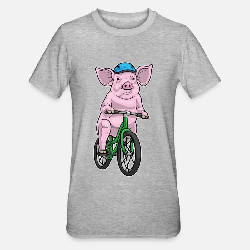 Pig Bicycle - Unisex Polycotton T-Shirt - heather grey