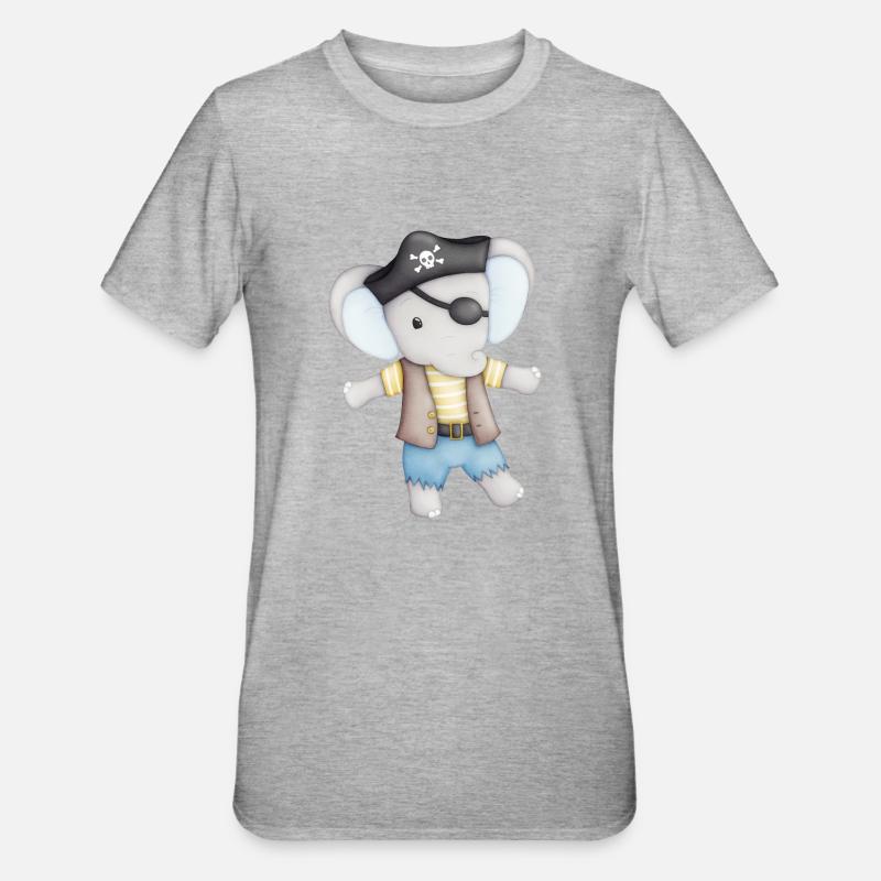 éléphant mignon comme un pirate - T-shirt polycoton Unisexe - gris chiné