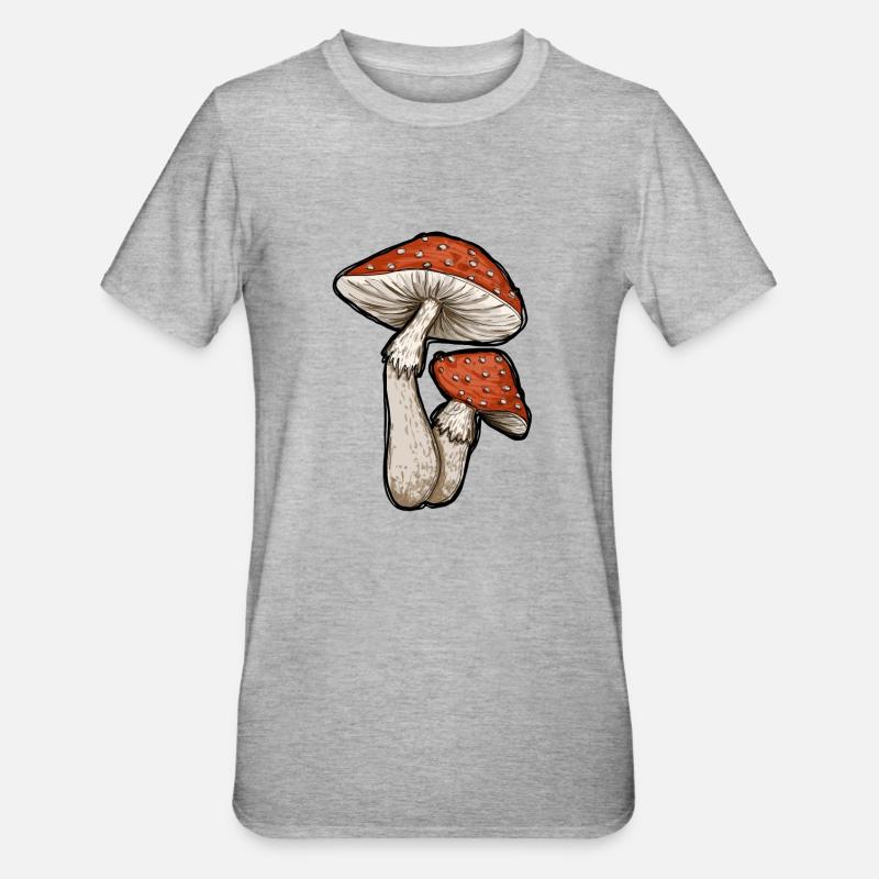 Toadstools Illustration - Unisex Polycotton T-Shirt - heather grey
