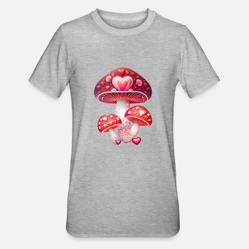 Champignons de cœur - T-shirt polycoton Unisexe - gris chiné