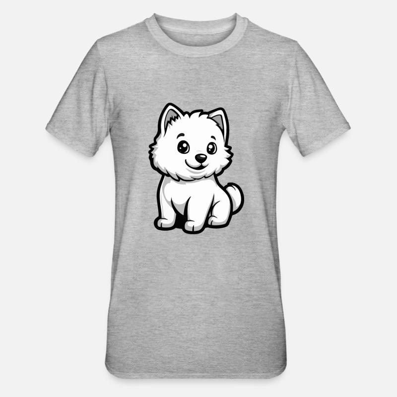 Samoyède chien bande dessinée mignon - T-shirt polycoton Unisexe - gris chiné