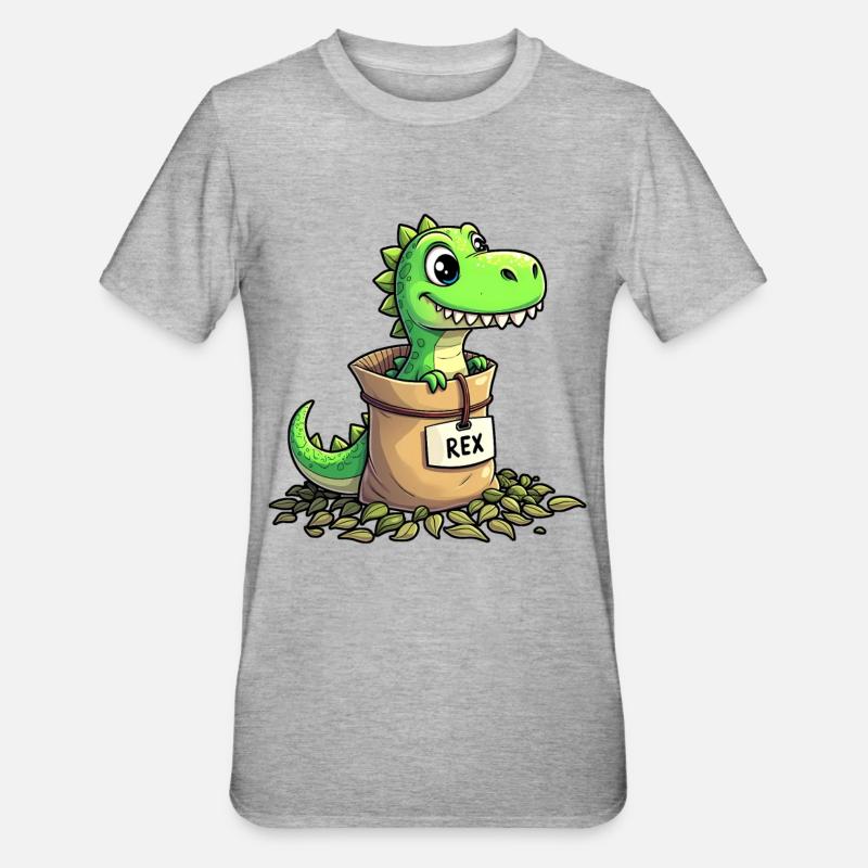 Tea Rex Dinosaurier - Unisex Polycotton T-Shirt - Grau meliert