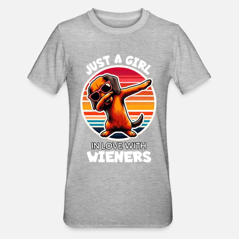 Mädchen Liebt Dackel - Unisex Polycotton T-Shirt - Grau meliert