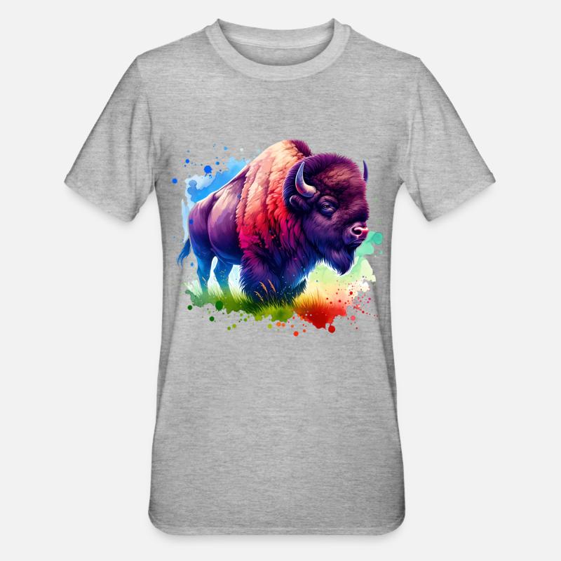 Bison Büffel - Unisex Polycotton T-Shirt - Grau meliert