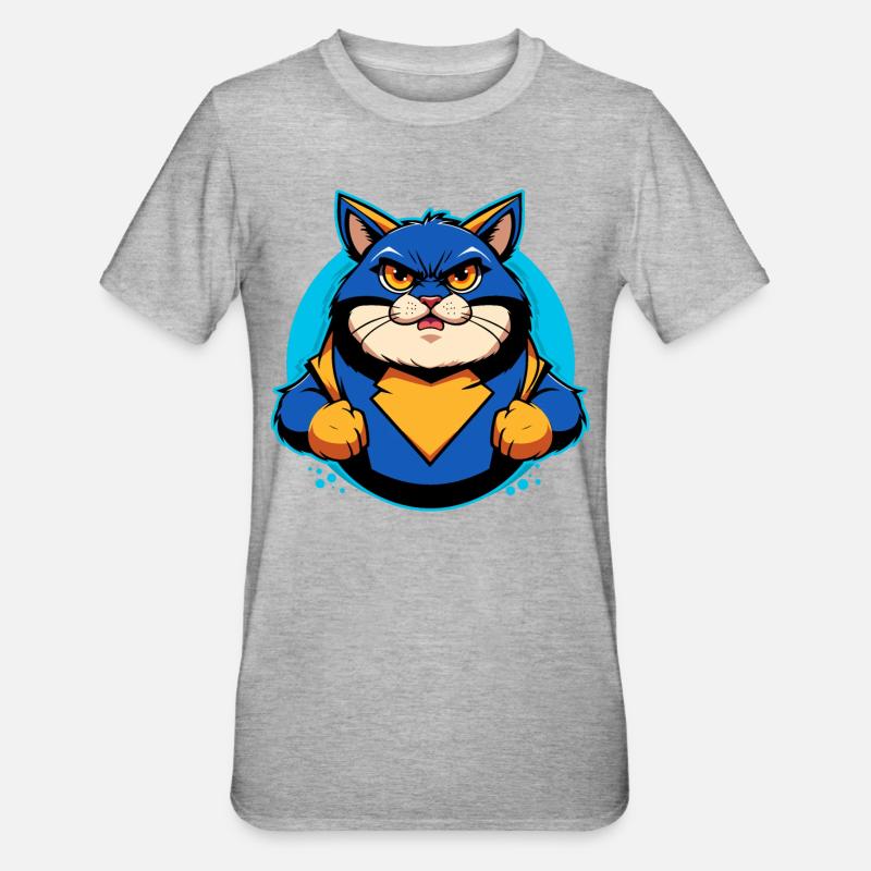 Superheld Katze - Unisex Polycotton T-Shirt - Grau meliert