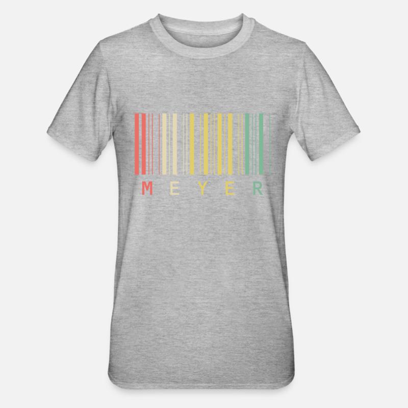 Nom de famille Meyer Code à barres Code à barres Cadeau - T-shirt polycoton Unisexe - gris chiné