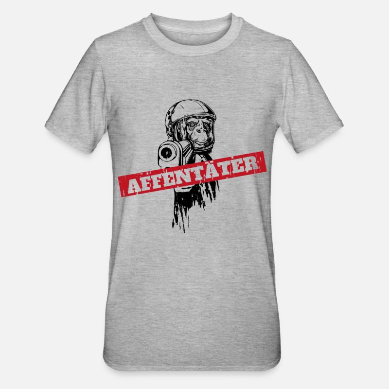 Affe mit Waffe und zielt - Unisex Polycotton T-Shirt - Grau meliert