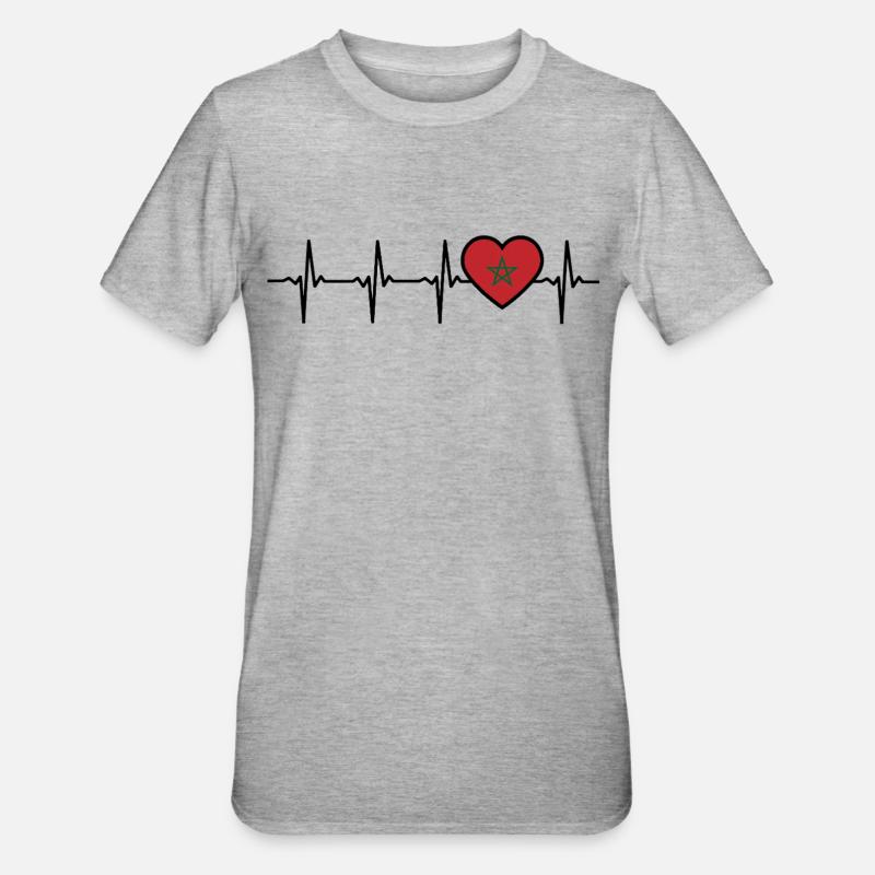 Maroc Heartbeat Drapeau Marocain - T-shirt polycoton Unisexe - gris chiné