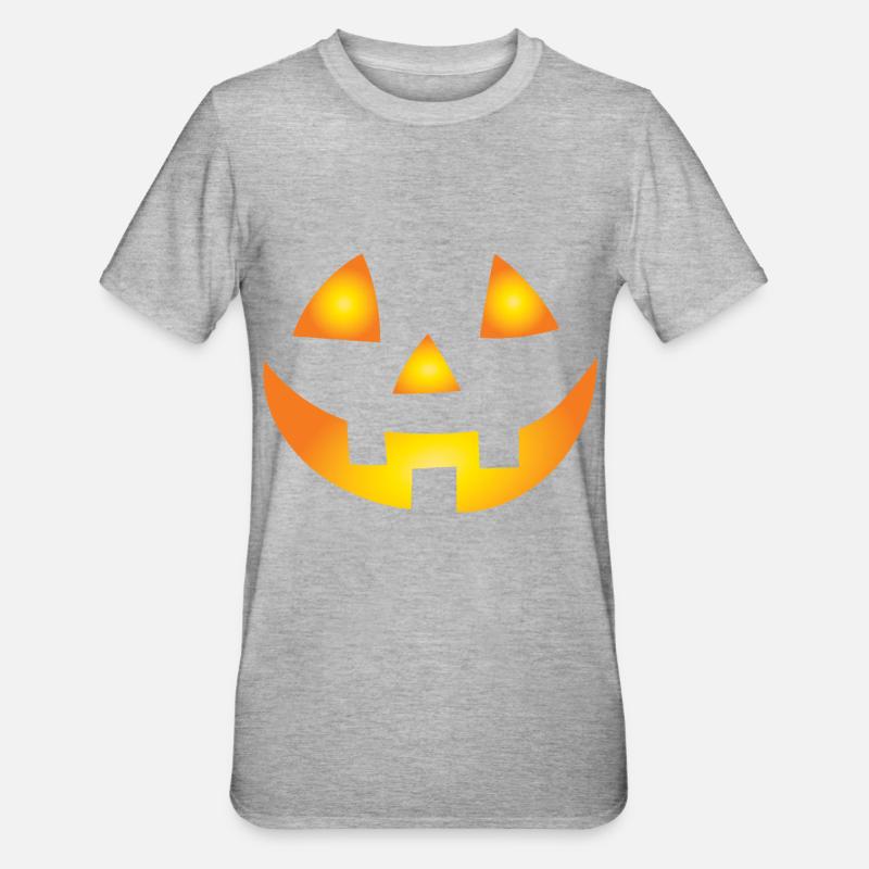 Visage de citrouille sculpté - T-shirt polycoton Unisexe - gris chiné