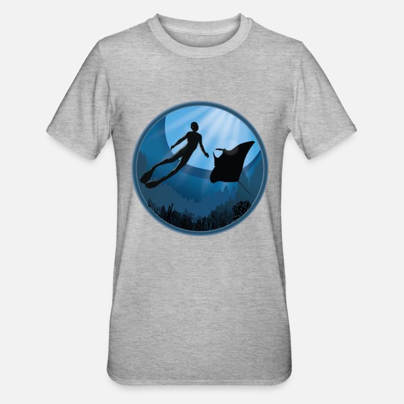 Tauchen mit Mantarochen - Unisex Polycotton T-Shirt - Grau meliert