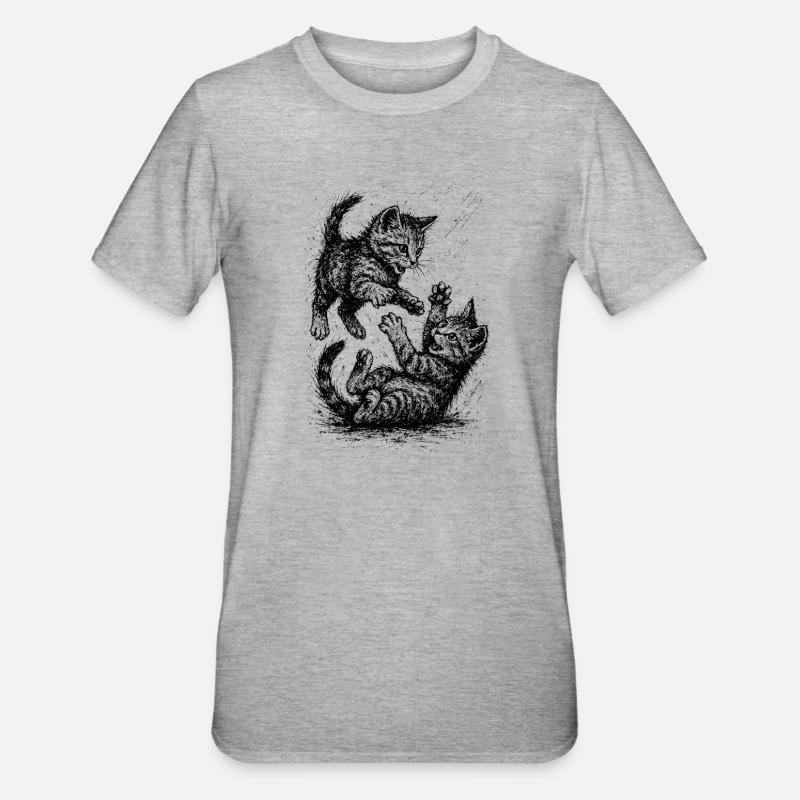 Rangée de chats - T-shirt polycoton Unisexe - gris chiné