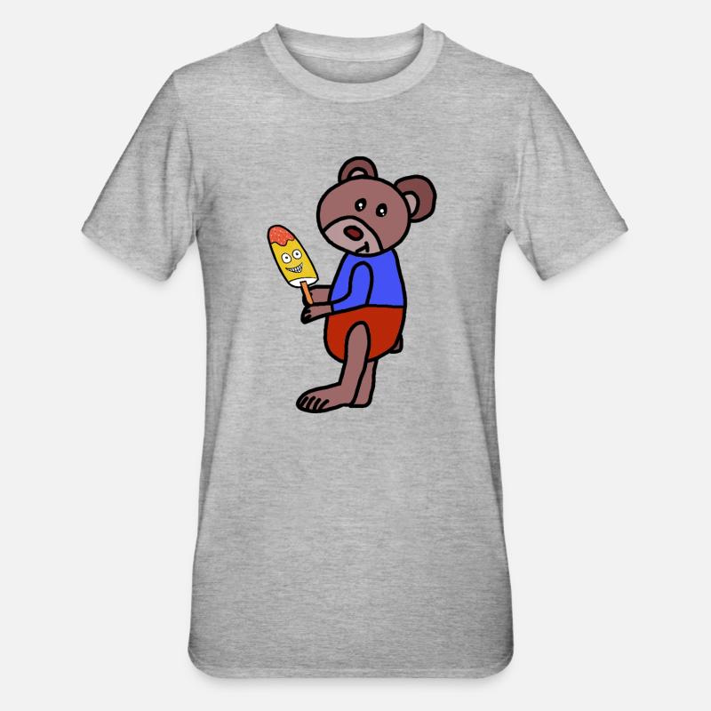 Bär Teddy  Eiskrem  Eis Kind - Unisex Polycotton T-Shirt - heather grey