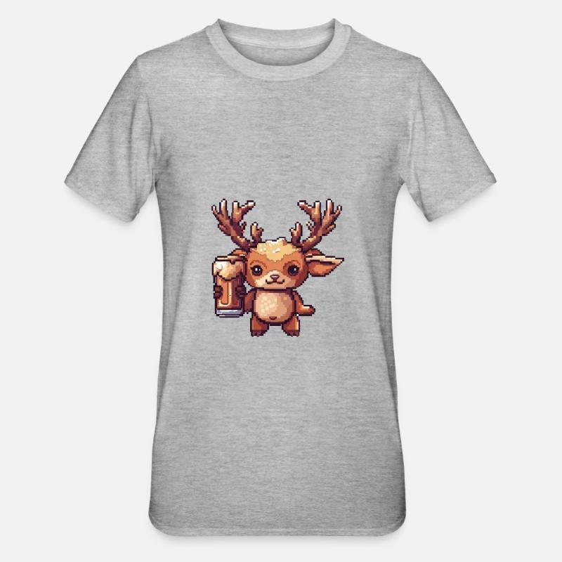 Cerf Bière Pixel - T-shirt polycoton Unisexe - gris chiné